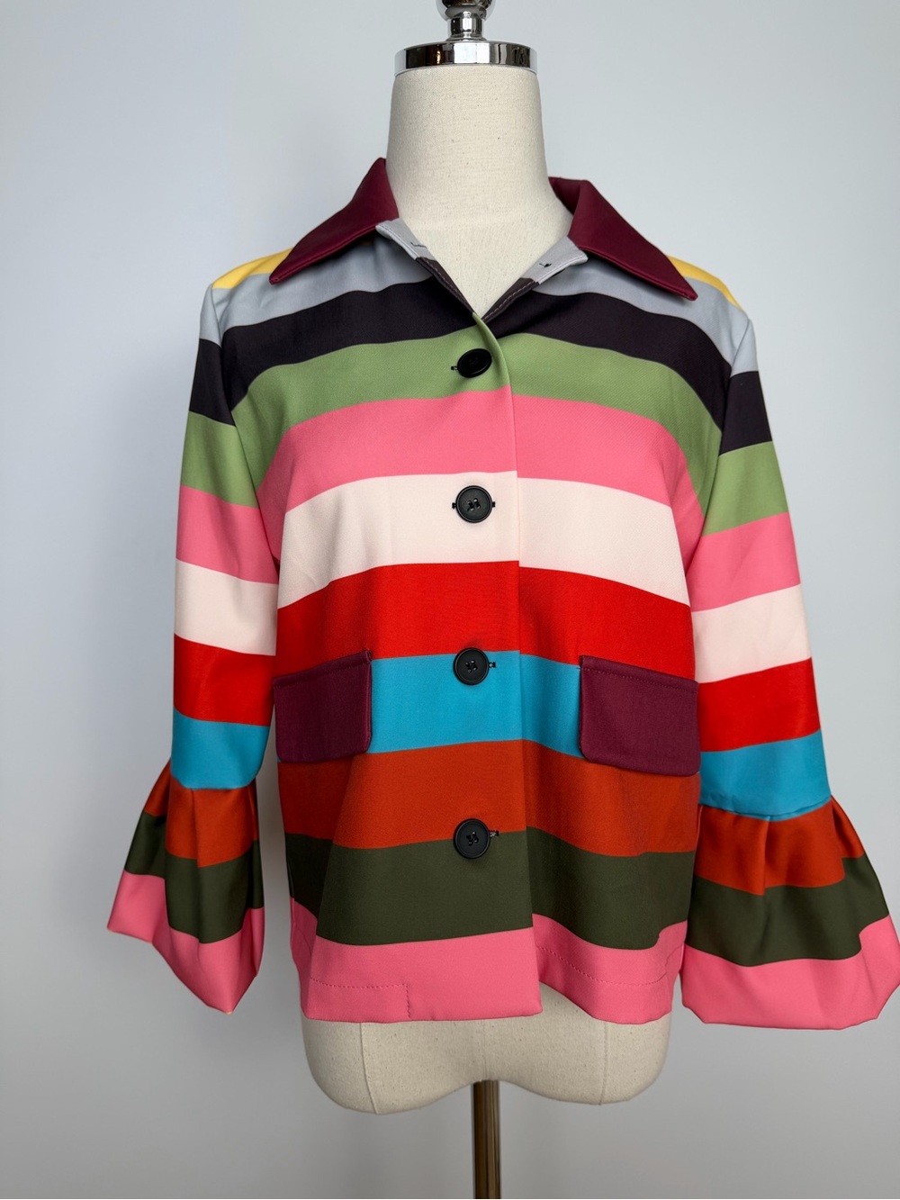 Oshoplive Multicolor Striped Button-Front Women's Blazer Jacket NWT S